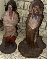 Sacajawea & Native chief wooden sculpture