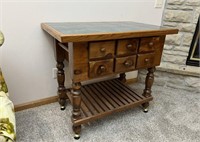 Tile-Top Solid Wood Cart/Table