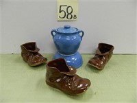 (3) Dickey Mfg. Co. Pottery Shoes, UHL 5" Bowl &