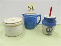 (3) UHL Pottery Pieces - 6" Butter Crock w/ Lid,