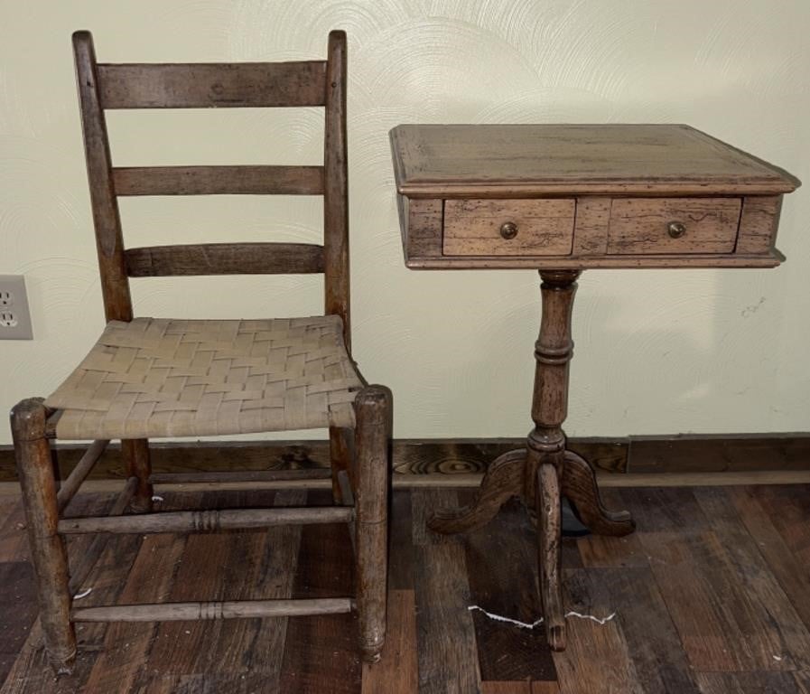 Small side table w drawers & antique chair