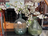 11 - 2 GLASS BOTTLE VASES W/ FAUX FLOWERS