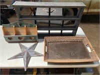 2 wooden shelves, metal star, display basket