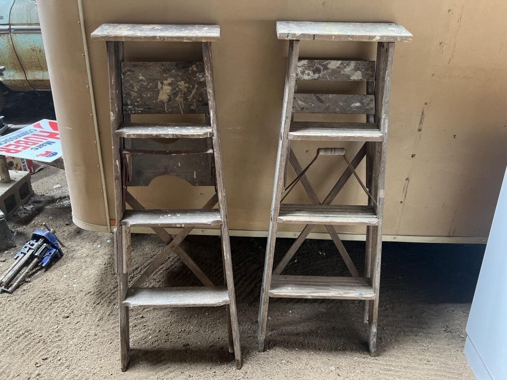 2 wooden painter ladders
