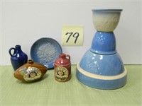 (7) Pottery Pieces - 6" Blue Crock Bowl,