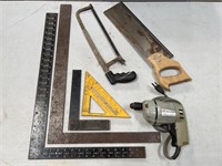 4 measuring squares, 2 handsaw, & 1/4" drill