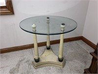 Italian Style Side Table/Three Columns/Glass Top