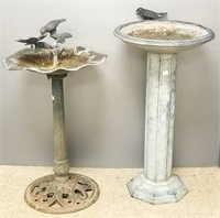 2 metal bird baths with birds - 35" tallest