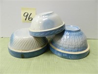 (3) Blue & White Pottery Bowls - 6" & (2) 7"