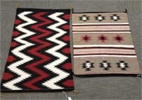2 Navajo rugs with designs - 28" x 34" & 26" x 42"