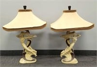 2 vintage figural lamps with original shades - 33"