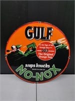 Double-Sided Embossed Porcelain Gulf No-Nox Advert