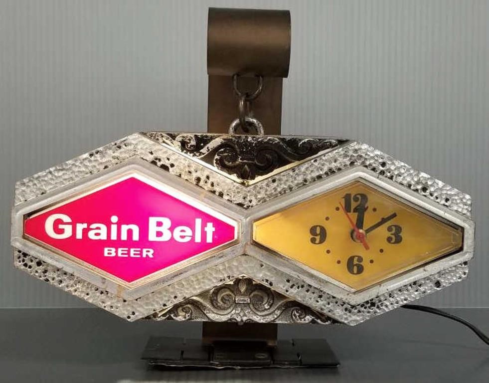 Grain Belt cash register lighted clock sign - 12"