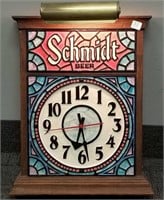Schmidt beer lighted clock sign - 15" x 18"