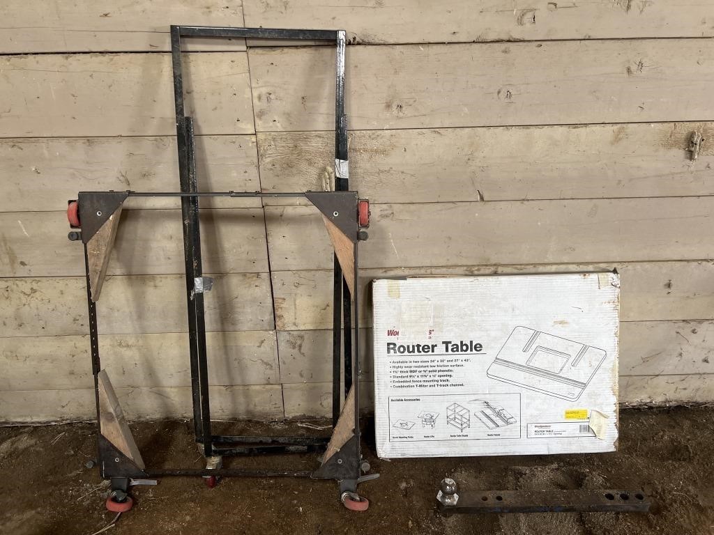 Metal frames w wheels & router table & hitch