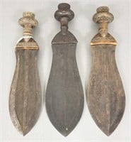 3 vintage hand forged short African swords /