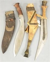 2 vintage African knives & sheathes - 15" longest