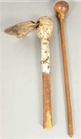 2 vintage African wooden clubs - 21" longest