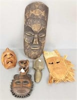 5 vitage African masks, etc. - 1 bronze - 21"