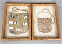 2 vintage beaded pouches in shadow box frames -