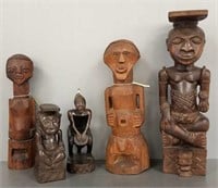 5 vintage carved wooden figures - 19" tallest