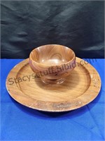 Wood Serving Plate & Dip Bowl