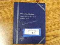 Folder with 37 Canadian dimes - some silver