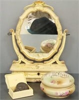 Antique decorated dresser mirror, porcelain