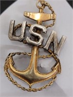 GOLD OVERLAY ON STERLING WWI ERA CPO NAVY PIN