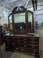 Large Dresser & Mirror Cherry Style Wood Dresser