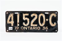 1936 ONTARIO LICENSE PLATE