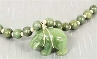 Jade bead & gold filled necklace with bear pendant