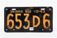 1943 ONTARIO LICENSE PLATE