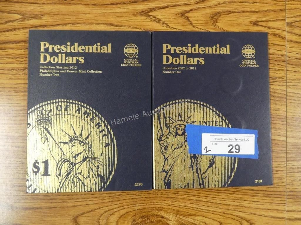 2 Folders of US Presidential dollars, one complete
