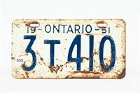 1951 ONTARIO LICENSE PLATE