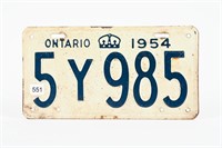 1954 ONTARIO LICENSE PLATE