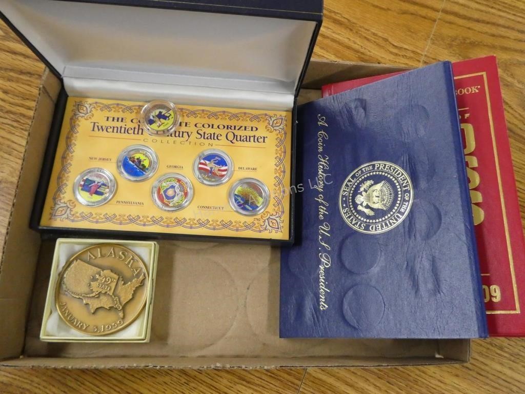 Assorted coins, tokens and coin book, including Al