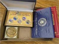 Assorted coins, tokens and coin book, including Al