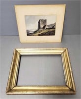 Antique signed painting - landscape with ruins -