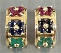 Pair of 14K gold floral motif earrings set with