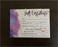 Neko Sushi Gift Certificate, Value $100
