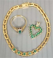 14K gold bracelet, 14K pendant & 10K ring set with