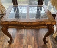 Solid wood end table w glass inserts