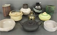 13 pieces of studio pottery - some signed - 9"
