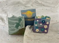 3 Artful Hand Crafted Slightly Scented Soaps