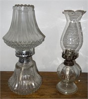 2 vintage oil lamps & oil lamp bottom