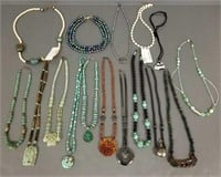 Group of bead necklaces including jade, turquoise,