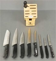 Group of Henckels knives with knife block