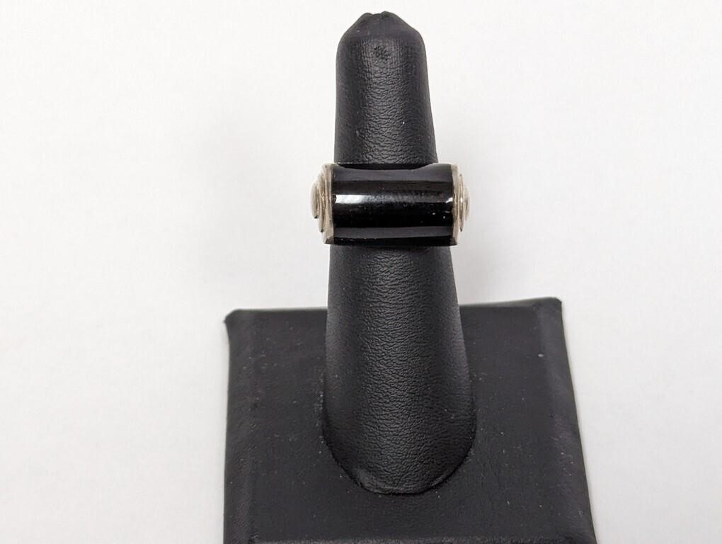 .925 Sterling Black Inlay Ring Sz 5.5
