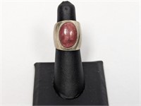 .925 Sterling Pink Cabochon Ring Sz 5.5